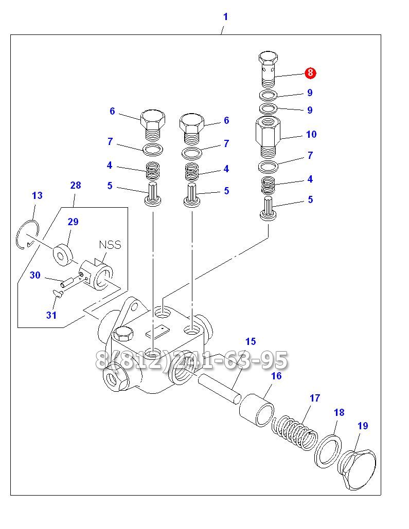 Болт ТНВД (с сеткой) (M14x30) Isuzu NQR71, 4HG1-T, евро 2