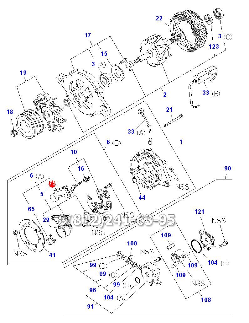 Реле-регулятор генератора Евро 2 (квадрат.фишка) Isuzu NQR71/75, 4HG1-T/4HK1-T