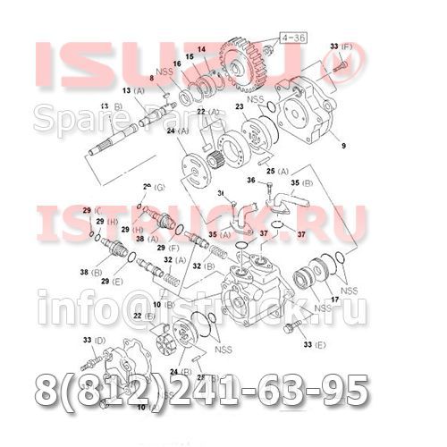 Вал насоса ГУР двухконтурного NQR75 (код B) ISUZU
