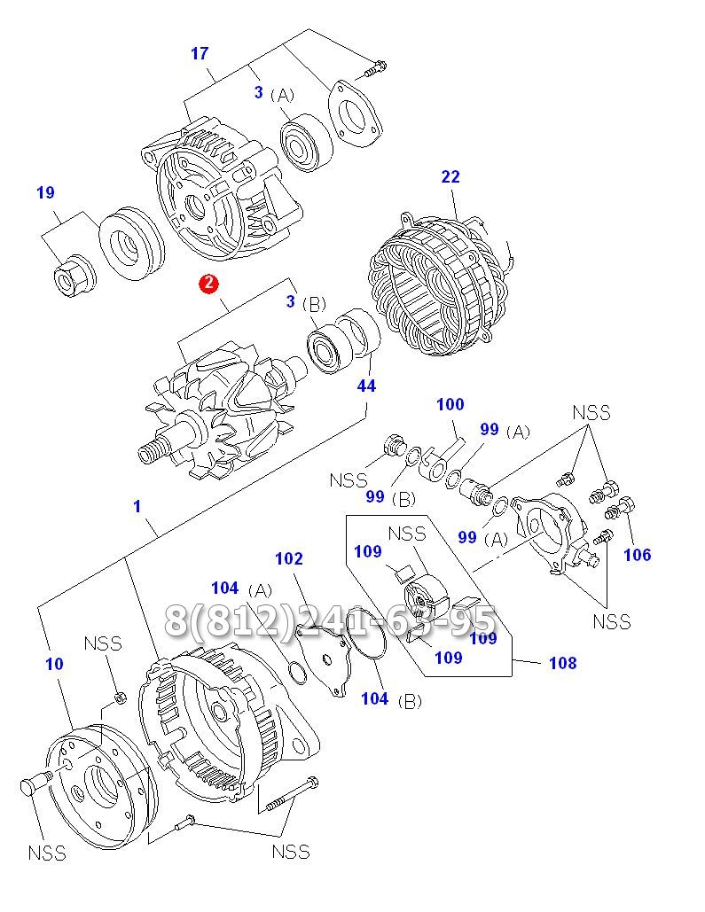 Ротор генератора (якорь) 24V 60А Isuzu NQR71/75, 4HG1-T/4HK1-T