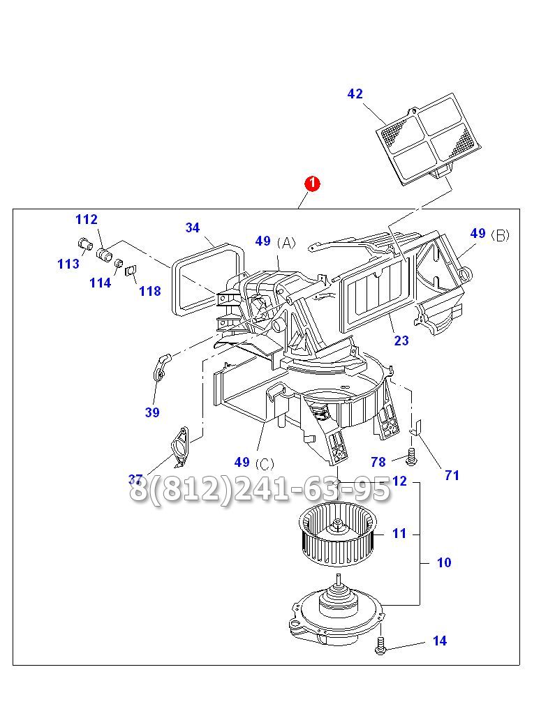 Мотор отопителя в сборе с корпусом ISUZU NQR75/NQR71