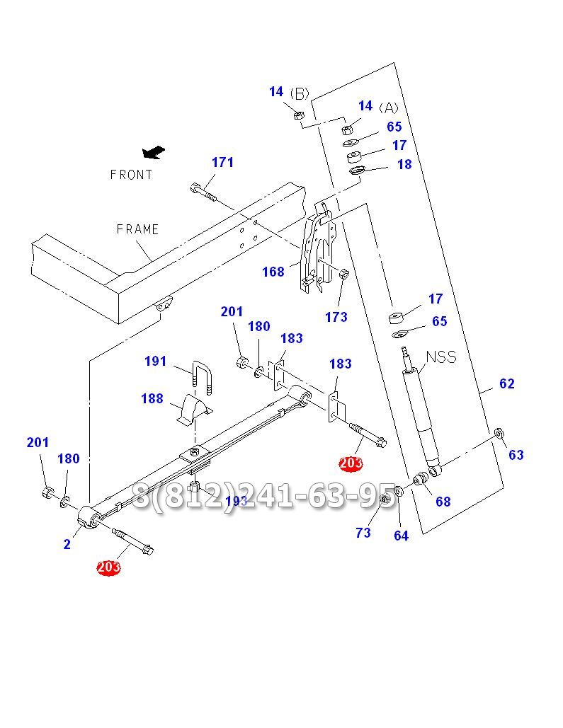 Болт (палец) рессоры M16x122 ISUZU NQR71/NQR75/NKR55