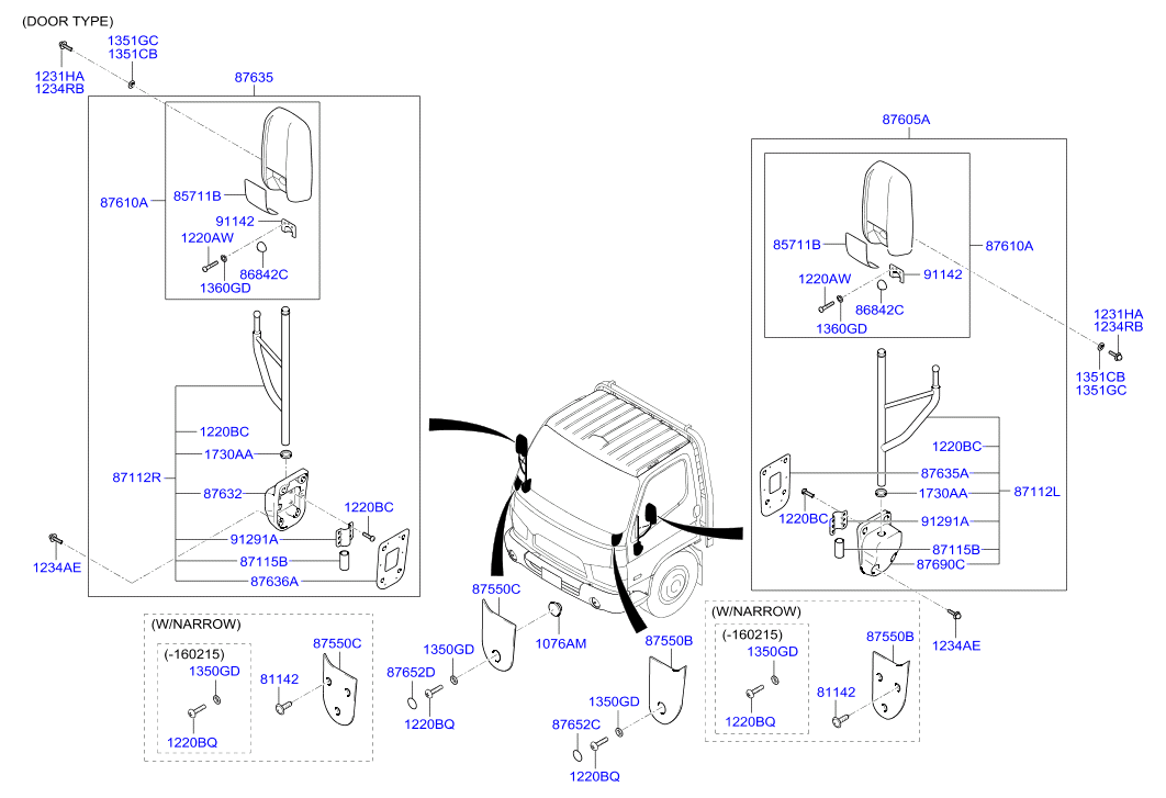 MIRROR (INSIDE & OUTSIDE) Hyundai HD 78